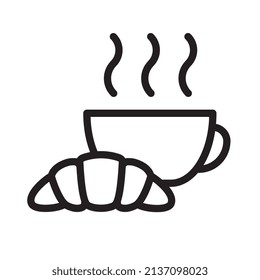 Coffee And Croissant Icon. Simple Outline Icon. Vector Illustration