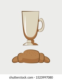 
Coffee with a croissant. Image of a coffee cup and croissant on a white background. Vector illustration.