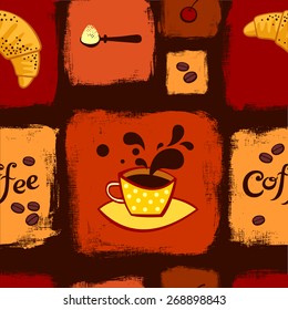 Coffee and croissant seamless pattern