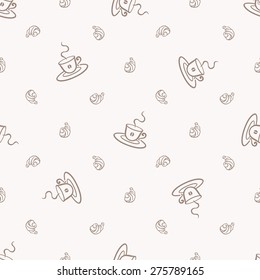 Coffee and croissant seamless pattern. Coffee shop and bakery menu backdrop.