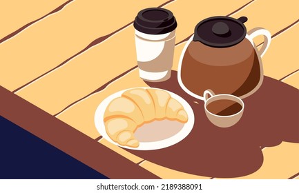 coffee and croissant in table