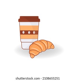 Coffee and croissant. Vector color web icon, flat style. Creative illustration design