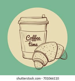 coffee and croissant vector illustration