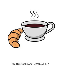 Coffee and croissant vector illustration in cartoon style isolated on white background