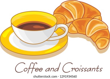 Coffee and croissants isolated on white. Vector