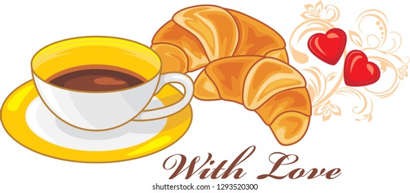 Coffee and croissants. With love. Vector