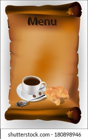 Coffee with croissants on parchment background