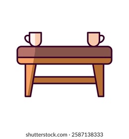 Coffee culture table with cups icon illustration