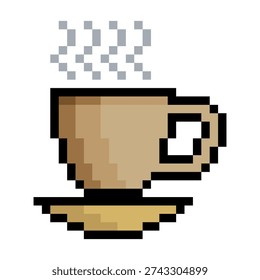 Coffee cup in 8 bit pixel art isolated on white background.