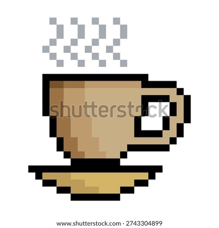 Coffee cup in 8 bit pixel art isolated on white background.