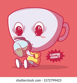 Coffee cup addicted to coffee vector illustration.   