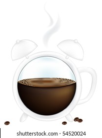 Reloj De Alarma De La Copa De Café, Aislado En Blanco
