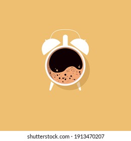 Coffee cup alarm clok. Vector illustration in minimalistic style. Concept for banner, poster, card, design.
