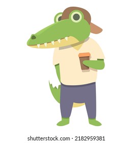 Coffee cup alligator icon cartoon vector. Cute crocodile. Animal baby