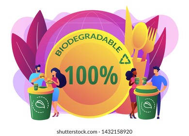 Coffee cup alternative zero waste material. Biodegradable disposable tableware, microplastic free straws, biodegradable plates and bowls concept. Bright vibrant violet vector isolated illustration