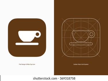 Coffee cup app icon is adopted a golden ratio grid system and a trend of flat design suitable for mobile applications, UI or other related. 