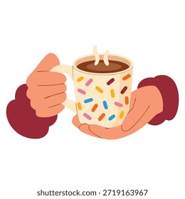 Taza de café con la Ilustración vectorial aromática de la bebida sostenida a mano perfecta para la marca del menú del café de la bebida o los diseños creativos de la ilustración en formato digital