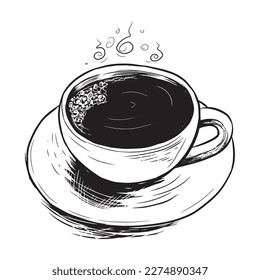 coffee cup art black and white vector illustration