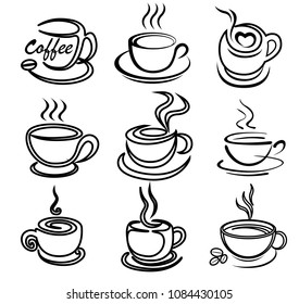 coffee cup art draw vector set for logo design, template, illustration