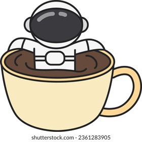 Coffee cup with astronaut icon. Vector illustration in cartoon style