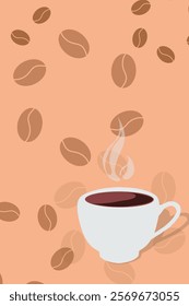 coffee cup background with silhouette of coffee beans sprinkled