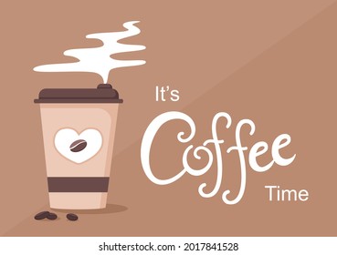 Coffee Cup Background Vector Flat Illustration With Cacao Beans, Grains and Jug. Suitable For Cold Or Hot Drinks