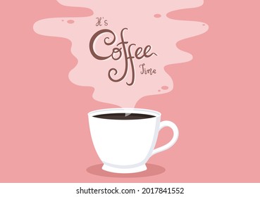 Coffee Cup Background Vector Flat Illustration With Cacao Beans, Grains and Jug. Suitable For Cold Or Hot Drinks