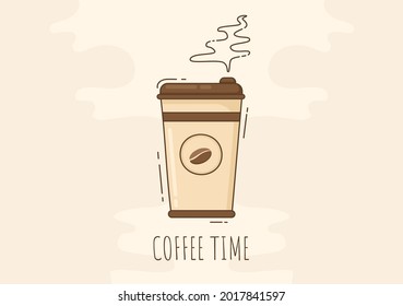 Coffee Cup Background Vector Flat Illustration With Cacao Beans, Grains and Jug. Suitable For Cold Or Hot Drinks