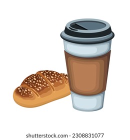 Coffee Cup Bakery Toast Bread Breakfast Food Drink Vector Illustration