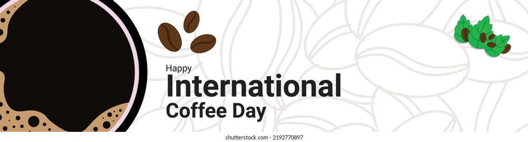 coffee cup banner with coffebean and leaves decoration, to commemorate international coffee day