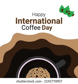 coffee cup banner with coffebean and leaves decoration, to commemorate international coffee day