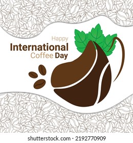 coffee cup banner with coffebean and leaves decoration, to commemorate international coffee day