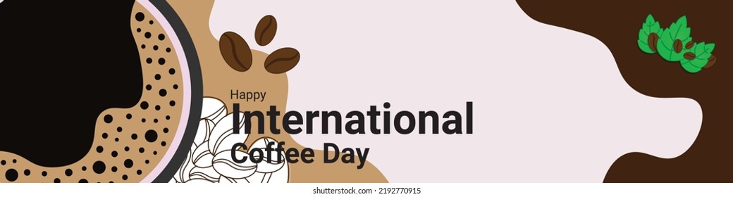 coffee cup banner with coffebean and leaves decoration, to commemorate international coffee day