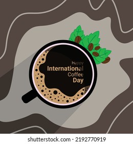 coffee cup banner with coffebean and leaves decoration, to commemorate international coffee day