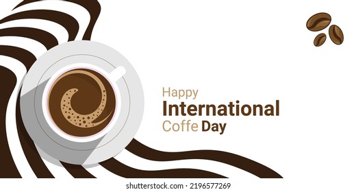 coffee cup banner with coffebean and leaves decoration, to commemorate international coffee day