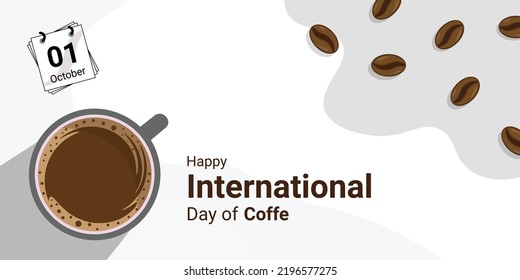 coffee cup banner with coffebean and leaves decoration, to commemorate international coffee day