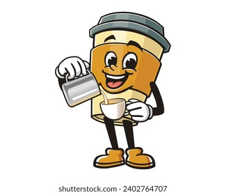 Coffee cup Barista cartoon mascot illustration character vector clip art
