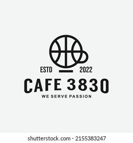 coffee cup with basketball logo design vector silhouette illustration