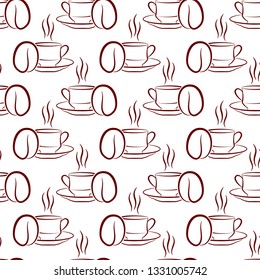 Coffee Cup And Coffee Bean Icon Seamless Pattern Vector Art Illustration