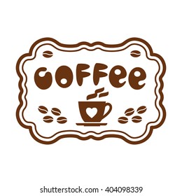 Coffee cup bean isolated. Freehand drawn fancy letters. Time break concept. Espresso, cappuccino sign. Cafe, bar decorative emblem background. Vector decaffeinated drink symbol. Graphic logo element