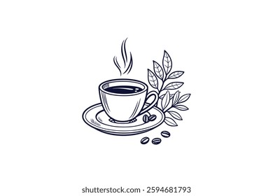 coffee cup with coffee bean line art vector illustration
