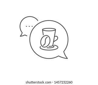 Coffee cup with bean line icon. Chat bubble design. Hot latte sign. Tea drink mug symbol. Outline concept. Thin line coffee cup icon. Vector