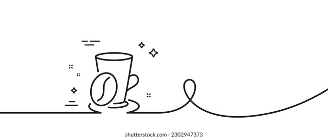 Coffee cup with bean line icon. Continuous one line with curl. Hot latte sign. Tea drink mug symbol. Coffee cup single outline ribbon. Loop curve pattern. Vector