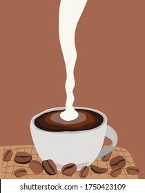 a coffee cup and bean with milk vector