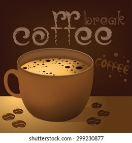 coffee cup and coffee bean on the dark background