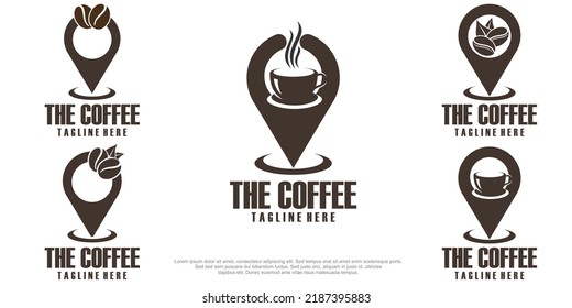 Coffee cup and coffee bean point icon set logo design template