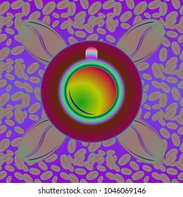 Coffee cup with bean seamless pattern background. Coffees seeds background.
