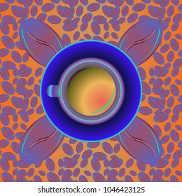 Coffee cup with bean seamless pattern background. Coffees seeds background.