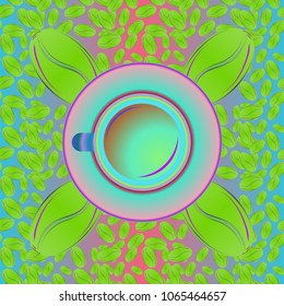 Coffee cup with bean seamless pattern background. Coffees seeds background.