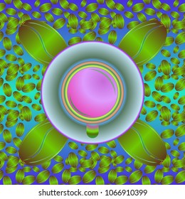 Coffee cup with bean seamless pattern background. Coffees seeds background.